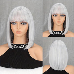Wine Red Short Bob Cut Wig with Bangs, Straight Hair for Women