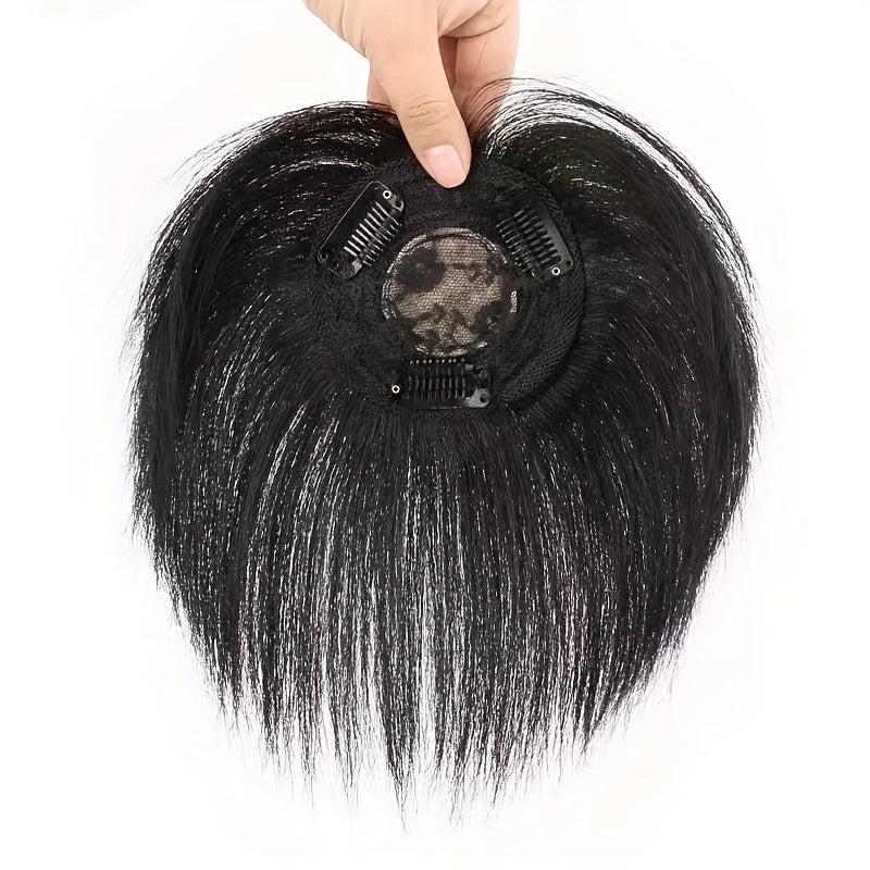 Human Hair Clip In Hair Extensions Natural Looking Topper With Hair Bangs