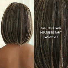 35 56 Cm Blonde Highlight Bob Wig with Bangs
