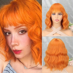 30 48cm Multicolor Water Wave Short Bob Curly Wigs With Bangs For Women