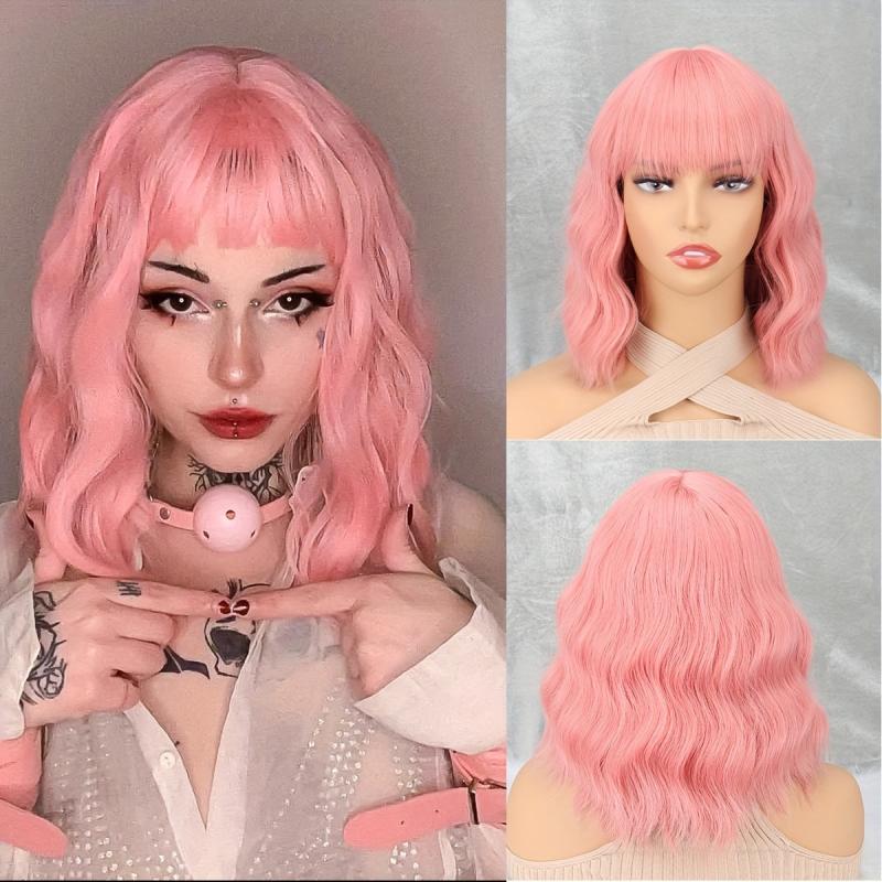 30 48cm Multicolor Water Wave Short Bob Curly Wigs With Bangs For Women