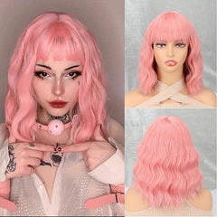 30 48cm Multicolor Water Wave Short Bob Curly Wigs With Bangs For Women