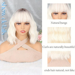 30 48cm Multicolor Water Wave Short Bob Curly Wigs With Bangs For Women