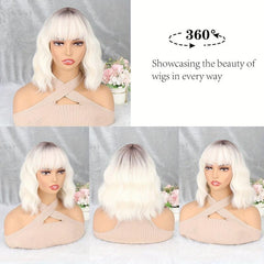 30 48cm Multicolor Water Wave Short Bob Curly Wigs With Bangs For Women