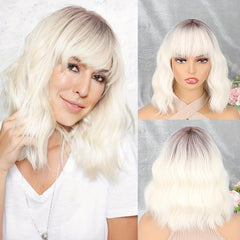 30 48cm Multicolor Water Wave Short Bob Curly Wigs With Bangs For Women