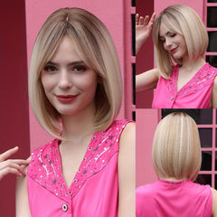 Y2K Pink Short Straight Bob Wig - Synthetic Wig for Women Girls