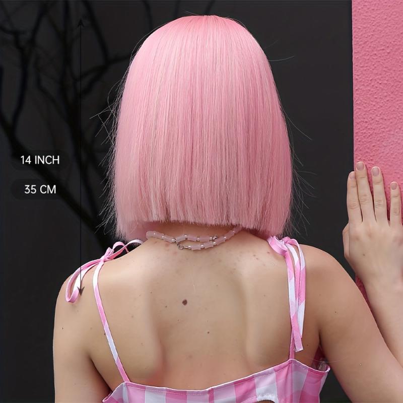 Y2K Pink Short Straight Bob Wig - Synthetic Wig for Women Girls