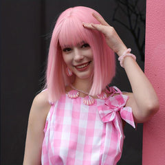 Y2K Pink Short Straight Bob Wig - Synthetic Wig for Women Girls