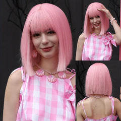 Y2K Pink Short Straight Bob Wig - Synthetic Wig for Women Girls