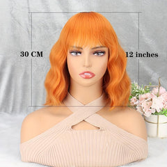 Short Water Wave Hair Wigs With Bangs 30 48 Cm Synthetic None Lace Wigs