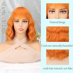Short Water Wave Hair Wigs With Bangs 30 48 Cm Synthetic None Lace Wigs