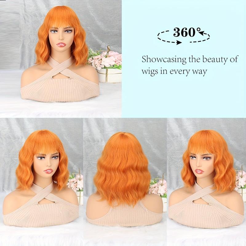 Short Water Wave Hair Wigs With Bangs 30 48 Cm Synthetic None Lace Wigs