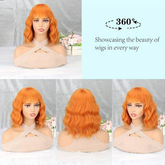 Short Water Wave Hair Wigs With Bangs 30 48 Cm Synthetic None Lace Wigs