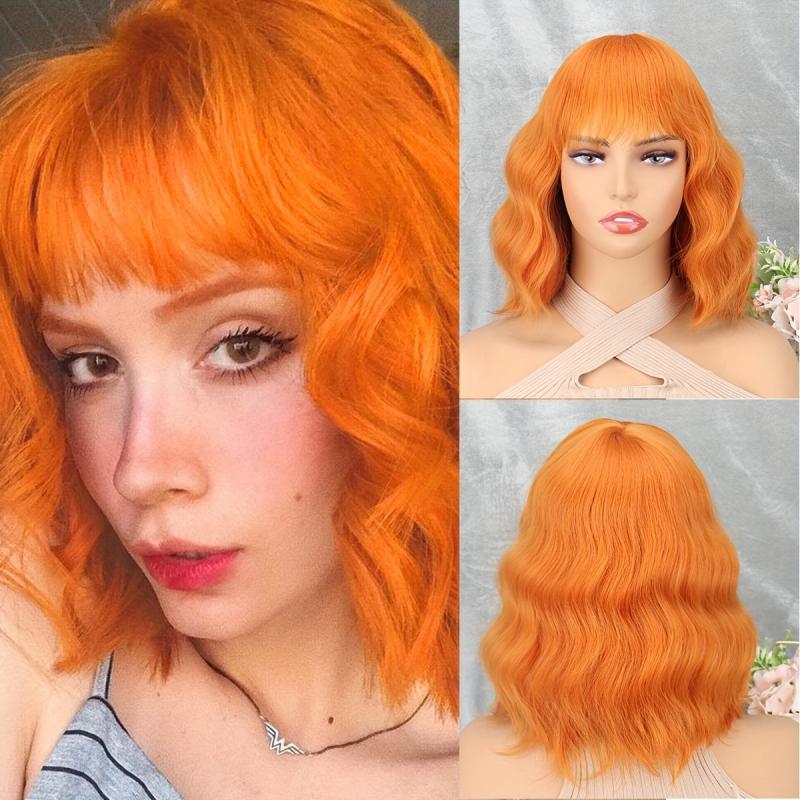 Short Water Wave Hair Wigs With Bangs 30 48 Cm Synthetic None Lace Wigs
