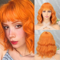 Short Water Wave Hair Wigs With Bangs 30 48 Cm Synthetic None Lace Wigs