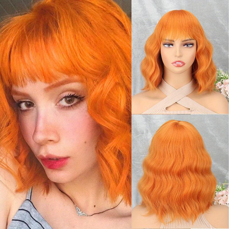 Short Water Wave Hair Wigs With Bangs 30 48 Cm Synthetic None Lace Wigs