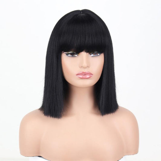 Straight Bob Hair Wigs With Bangs Synthetic Shoulder Length Hair Wigs