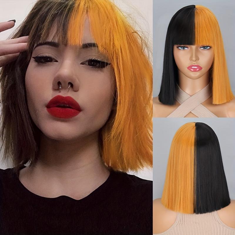 Short Straight Bob Wig With Bangs 30-48 cm Natural Synthetic Shoulder Length