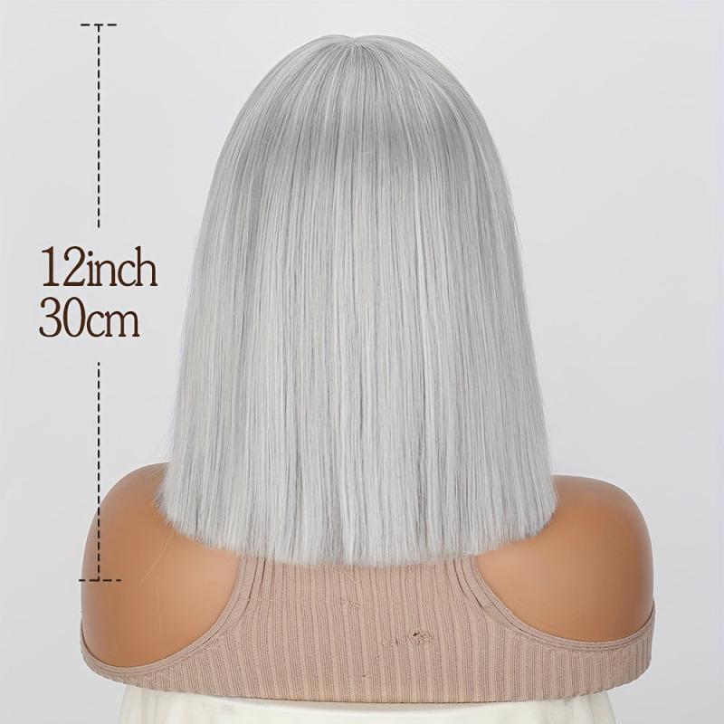 Short Straight Bob Wig With Bangs 30-48 cm Natural Synthetic Shoulder Length