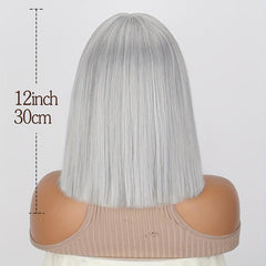 Short Straight Bob Wig With Bangs 30-48 cm Natural Synthetic Shoulder Length