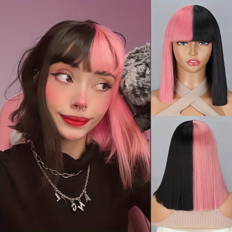 Short Straight Bob Wig With Bangs 30-48 cm Natural Synthetic Shoulder Length