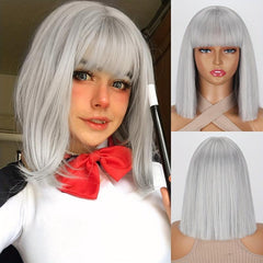 Short Straight Bob Wig With Bangs 30-48 cm Natural Synthetic Shoulder Length