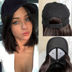 Baseball Cap With Short Bob Hair Wigs Adjustable Cap Wigs For Women