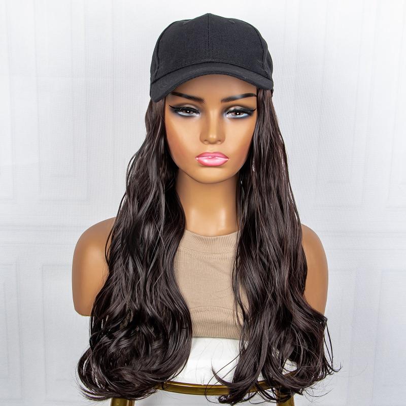 Women's Baseball Cap Hat Wig with Long Curly Hair Extensions