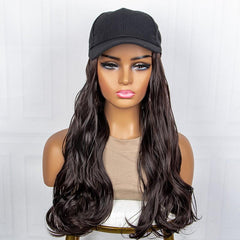 Women's Baseball Cap Hat Wig with Long Curly Hair Extensions