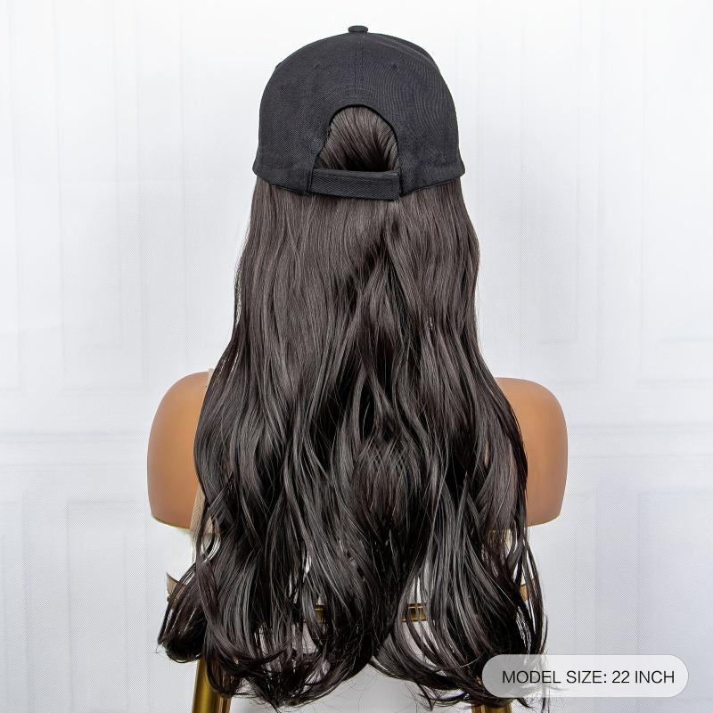 Women's Baseball Cap Hat Wig with Long Curly Hair Extensions
