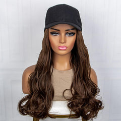 Women's Baseball Cap Hat Wig with Long Curly Hair Extensions