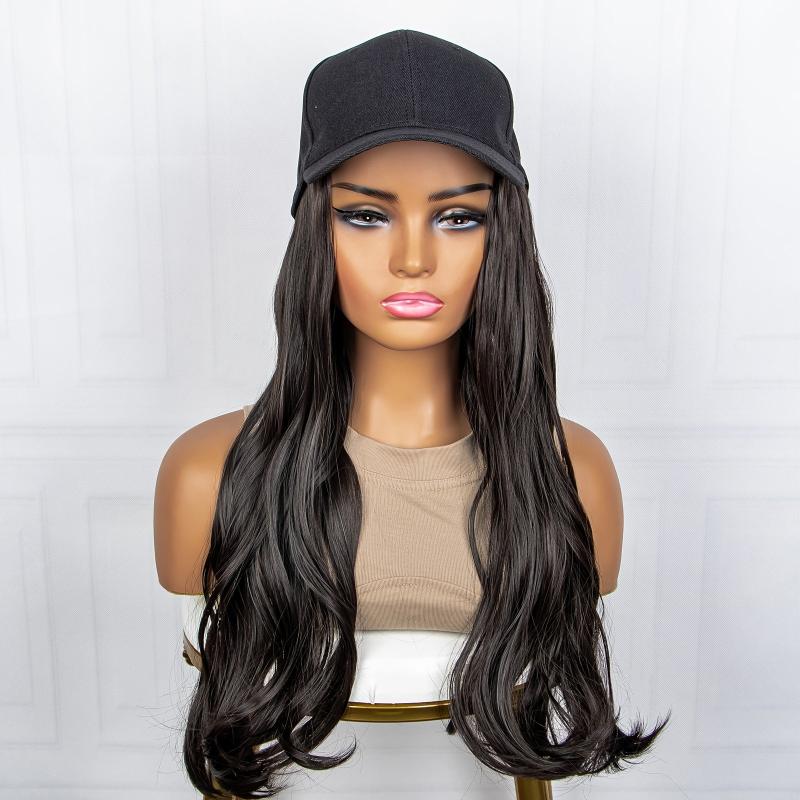 Women's Baseball Cap Hat Wig with Long Curly Hair Extensions