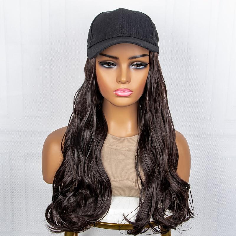 Women's Baseball Cap Hat Wig with Long Curly Hair Extensions