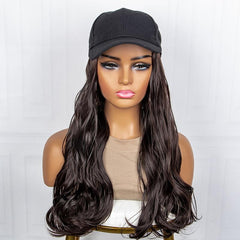 Women's Baseball Cap Hat Wig with Long Curly Hair Extensions