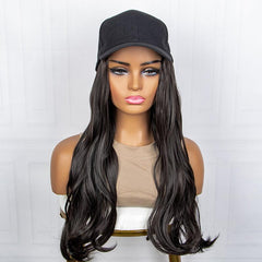 Women's Baseball Cap Hat Wig with Long Curly Hair Extensions