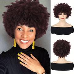 Synthetic Short Bob Wig Afro Kinky Curly Wig With Bangs