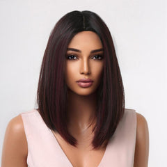 Brown Ginger Highlights Bob Hair Wig with Middle Part
