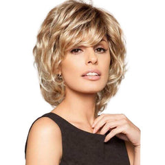 Short Blonde Pixie Cut Wig Synthetic Hair Natural Wavy Replacement with Bangs