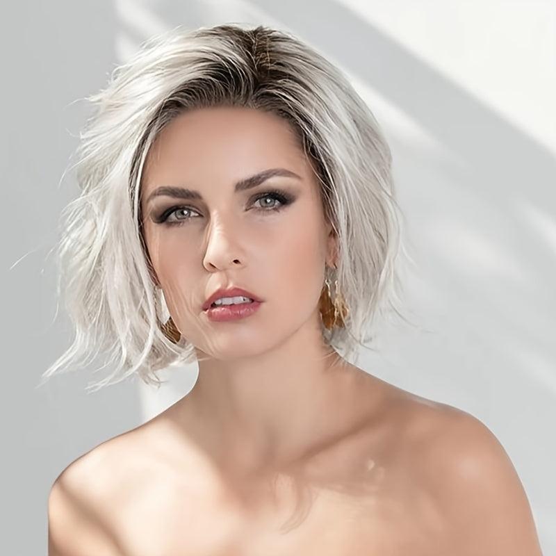 Short Blonde Pixie Cut Wig Synthetic Hair Natural Wavy Replacement with Bangs