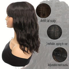 Curly Wavy Hair Wig with Bangs Synthetic Fiber Hair Replacement for Women