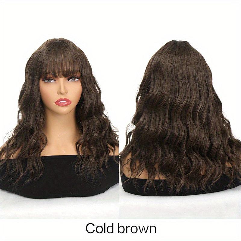 Curly Wavy Hair Wig with Bangs Synthetic Fiber Hair Replacement for Women