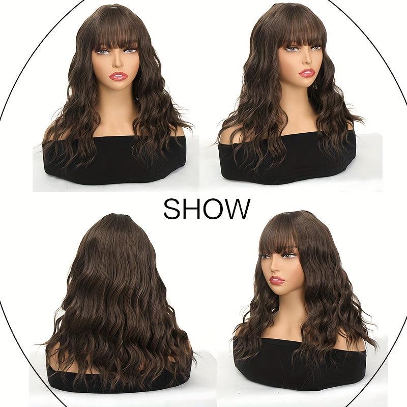 Curly Wavy Hair Wig with Bangs Synthetic Fiber Hair Replacement for Women