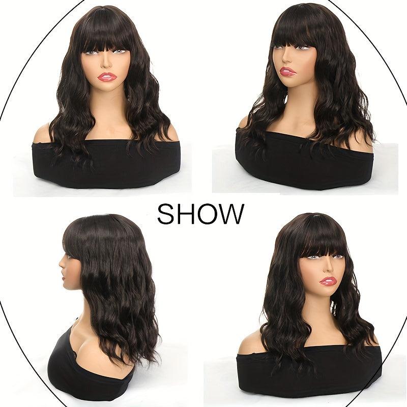 Curly Wavy Hair Wig with Bangs Synthetic Fiber Hair Replacement for Women