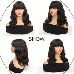 Curly Wavy Hair Wig with Bangs Synthetic Fiber Hair Replacement for Women