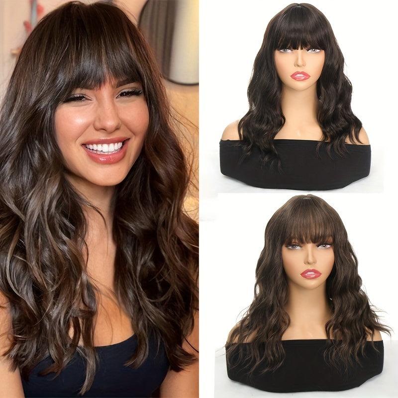 Curly Wavy Hair Wig with Bangs Synthetic Fiber Hair Replacement for Women