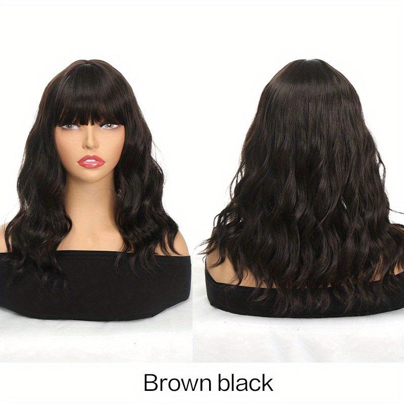 Curly Wavy Hair Wig with Bangs Synthetic Fiber Hair Replacement for Women