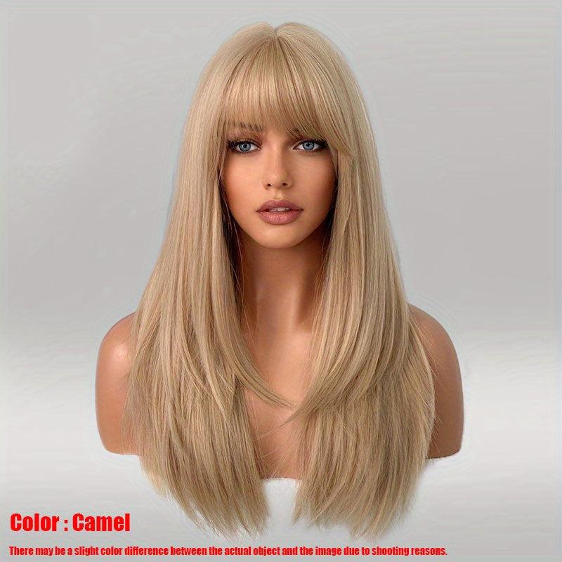 60 96 Cm Blonde Long Straight Layered Hair Wigs With Bangs For Woman