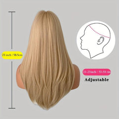 60 96 Cm Blonde Long Straight Layered Hair Wigs With Bangs For Woman