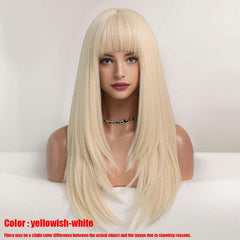 60 96 Cm Blonde Long Straight Layered Hair Wigs With Bangs For Woman