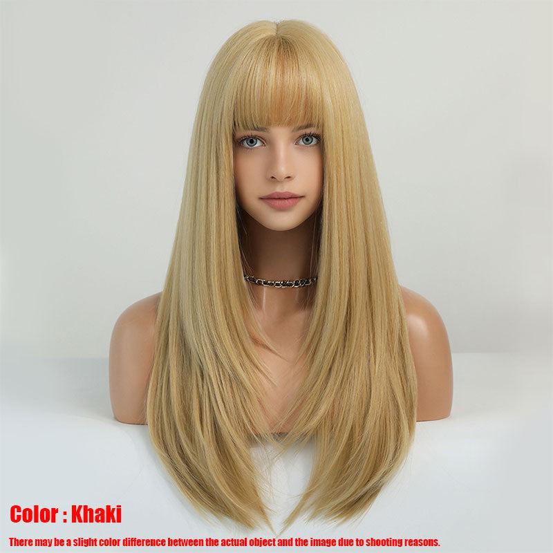 60 96 Cm Blonde Long Straight Layered Hair Wigs With Bangs For Woman